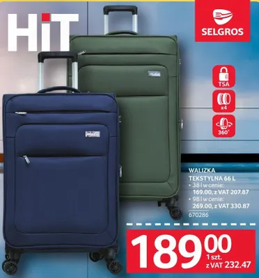 Walizka tekstylna 66l promocja w Selgros
