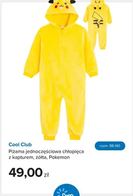 Piżama jednoczęściowa chłopięca z kapturem żółta Pokemon Cool Club promocja w Smyk