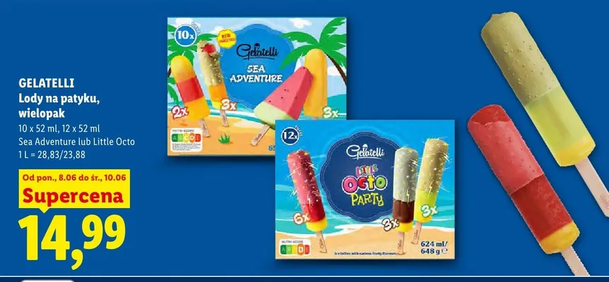 Lody na patyku Gelatelli Little Octo Party 12-pak promocja w Lidl