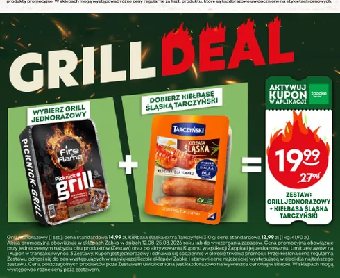 Zestaw grill jednorazowy + kiełbasa śląska Tarczyński promocja w Żabka