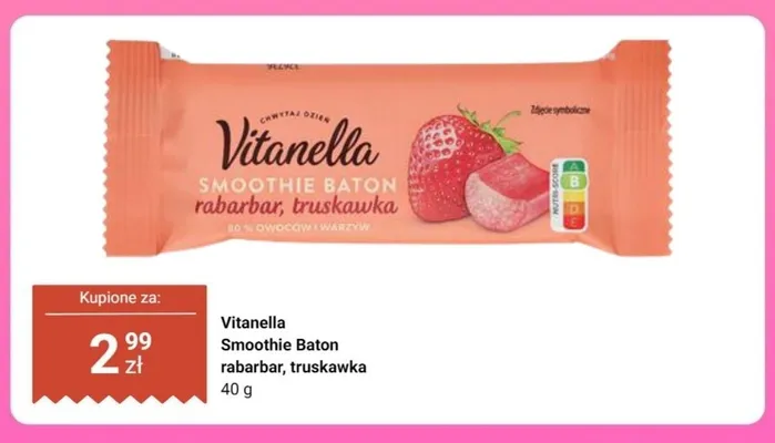 Smoothie Baton rabarbar truskawka Vitanella promocja w Biedronka