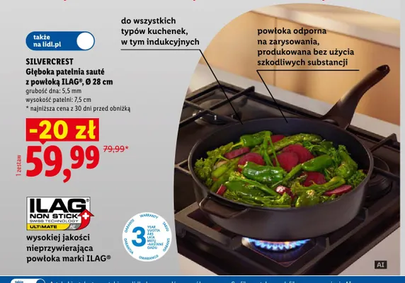 Głęboka patelnia sauté z powłoką Ilag Ø28 cm Silvercrest promocja w Lidl