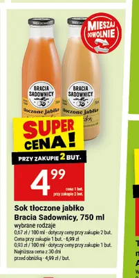 Sok tłoczone jabłko i truskawka Bracia Sadownicy promocja w Twój Market