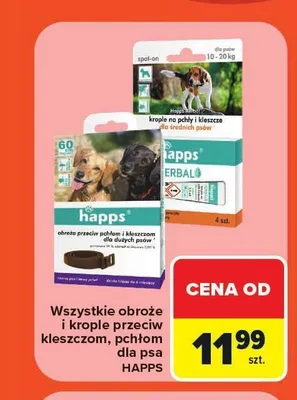 Obroże i krople przeciw kleszczom, pchłom dla psa Happs promocja w Carrefour Market