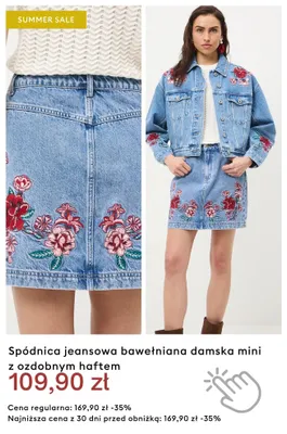 Spódnica jeansowa bawełniana damska mini z ozdobnym haftem promocja w Medicine