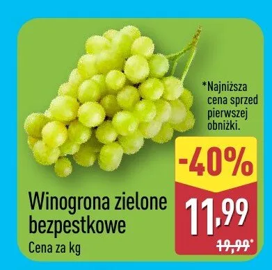 Winogrona zielone bezpestkowe promocja w Aldi