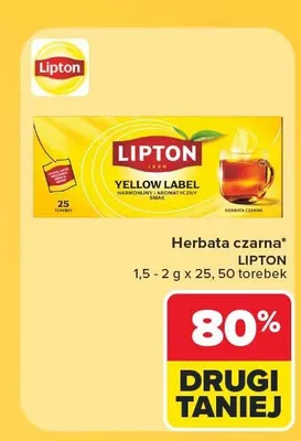 Herbata czarna Lipton Yellow Label 50 torebek promocja w Carrefour