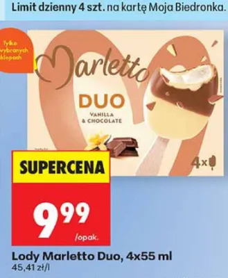 Lody Marletto Duo 4-pak 55 ml promocja w Biedronka