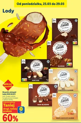 Wszystkie wielopaki lodów Bon Gelati DRUGIE -60% promocja w Lidl
