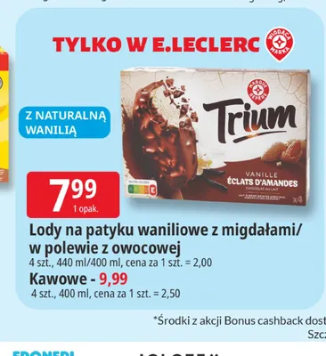 Lody na patyku kawowe Trium promocja w Leclerc