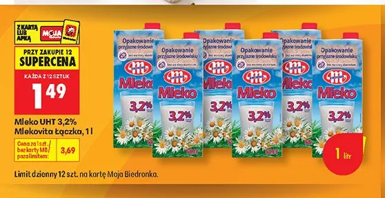 Mleko UHT 3,2% Mlekovita Łączka promocja w Biedronka