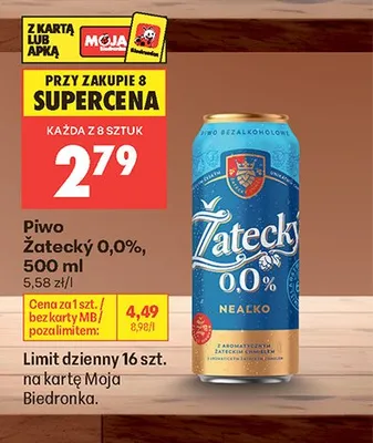 Piwo bezalkoholowe Žatecký 0,0% promocja w Biedronka
