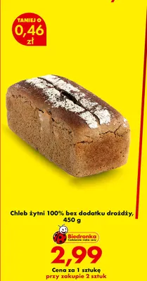 Chleb żytni 100% bez dodatku drożdży promocja w Biedronka