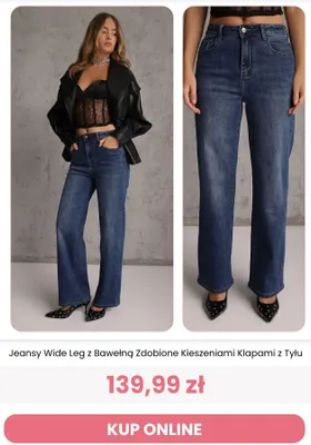 Jeansy Wide Leg z Bawełną Zdobione Kieszeniami Klapami z Tyłu Renee promocja w Renee