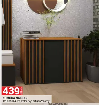 Komoda Nairobi 120x85x44cm kolor dąb artisan/czarny promocja w Merkury Market