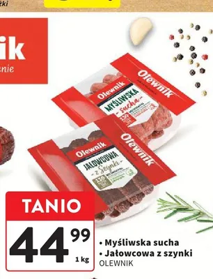 Kiełbasa jałowcowa z szynki Olewnik promocja w Intermarche