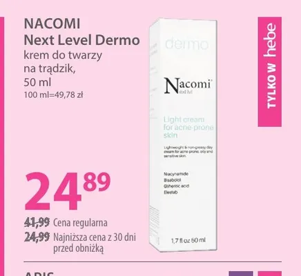 Krem do twarzy na trądzik Next Level Dermo Nacomi promocja w Hebe