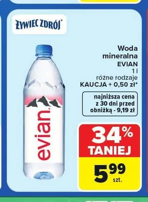 Woda mineralna niegazowana Evian promocja w Carrefour