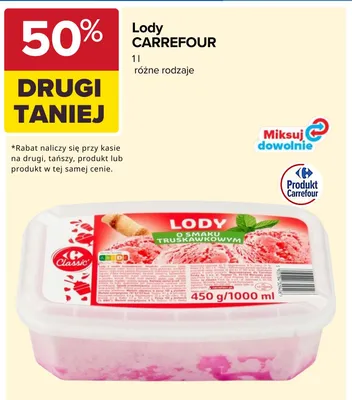 Lody o smaku truskawkowym Carrefour promocja w Carrefour
