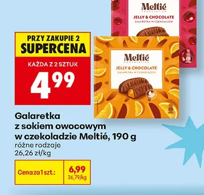 Galaretka z sokiem owocowym w czekoladzie Meltié o smaku pomarańczowym promocja w Biedronka
