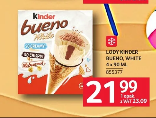 Lody Kinder Bueno White 4-pak promocja w Selgros