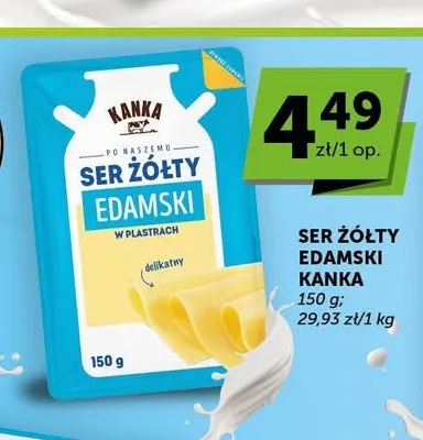 Ser żółty Edamski Kanka w plastrach promocja w Euro Sklep