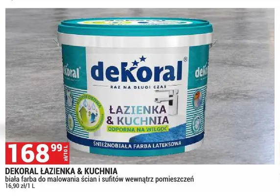Farba do malowania ścian i sufitów biała Dekoral Łazienka & Kuchnia promocja w Merkury Market