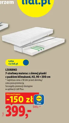 7-strefowy materac z zimnej pianki z paskiem klimaband H2 90x200 cm Livarno promocja w Lidl