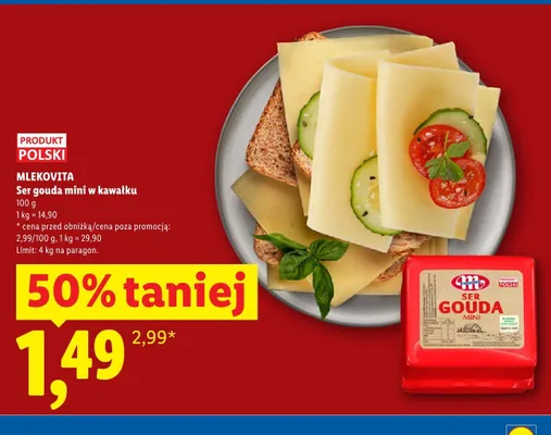 Ser gouda mini w kawałku Mlekovita promocja w Lidl