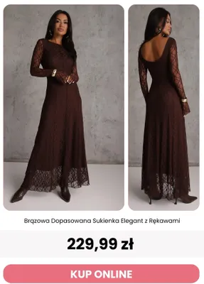 Brązowa dopasowana sukienka elegant z rękawami Renee promocja w Renee