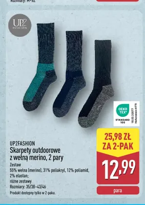 Skarpety outdoorowe z wełną merino 2-pak Up2fashion promocja w Aldi