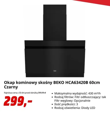 Okap kominowy skośny Beko HCA63420B 60 cm czarny promocja w Media Markt