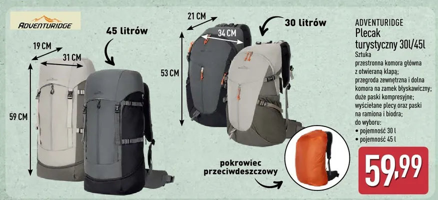 Plecak turystyczny 30l/45l promocja w Aldi