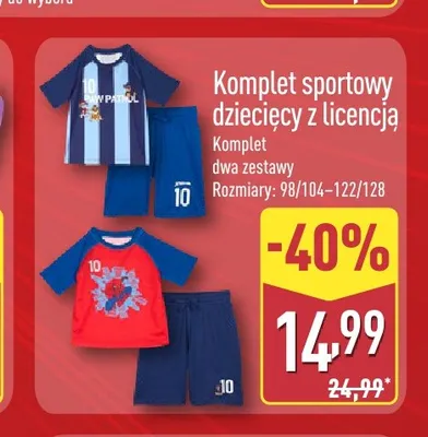 Komplet sportowy dziecięcy z licencją promocja w Aldi