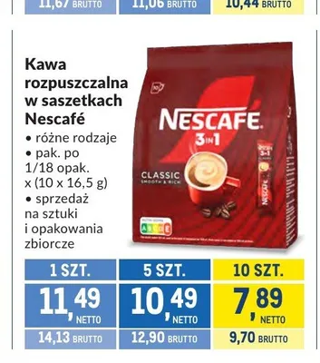 Kawa rozpuszczalna w saszetkach Nescafé 3in1 Classic 10-pak promocja w Makro