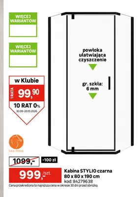 Kabina Stylio czarna 80x80x190 cm Sea-Horse promocja w Leroy Merlin