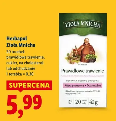 Herbata Zioła Mnicha, różne rodzaje promocja w Lidl