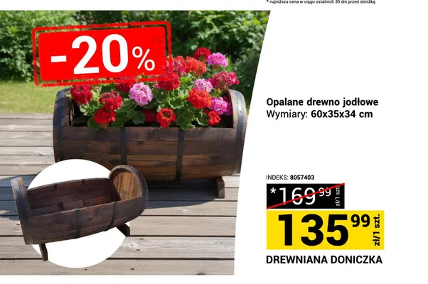 Drewniana doniczka opalane drewno jodłowe 60x35x34cm promocja w Merkury Market