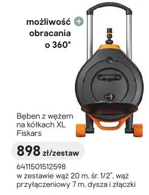 Bęben z wężem na kółkach XL Fiskars promocja w Castorama