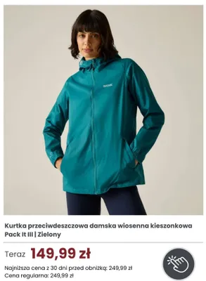 Kurtka przeciwdeszczowa damska wiosenna kieszonkowa Regatta Pack It III Zielony promocja w Regatta
