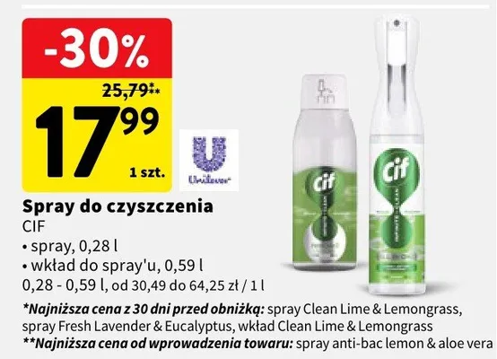 Wkład do spray'u Cif Clean Lime & Lemongrass promocja w Intermarche