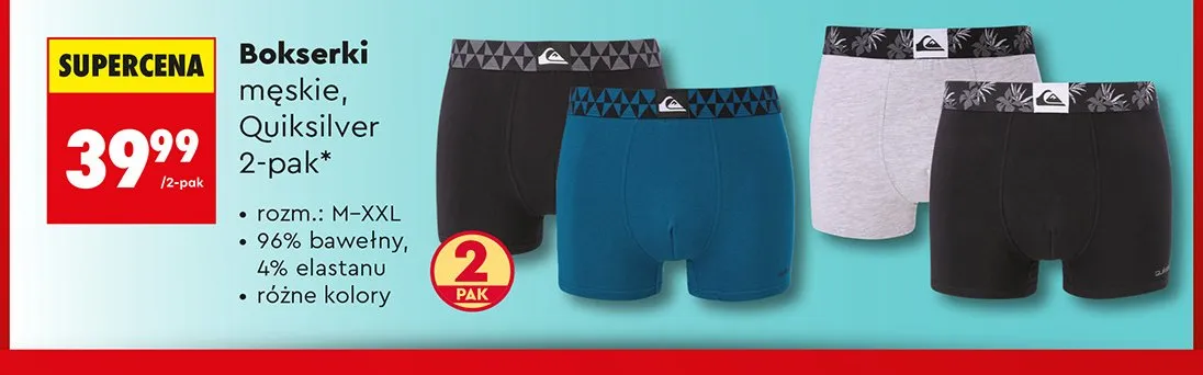 Bokserki męskie Quiksilver 2-pak promocja w Biedronka