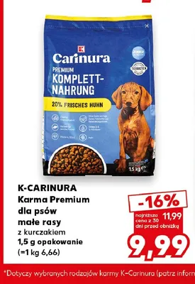 Karma premium dla psów małe rasy z kurczakiem K-Carinura promocja w Kaufland