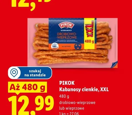 Kabanosy cienkie wieprzowe XXL Pikok promocja w Lidl