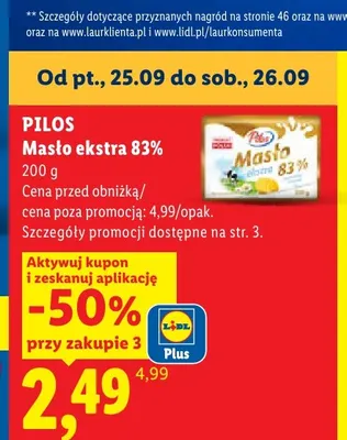 Masło ekstra Pilos 83% promocja w Lidl