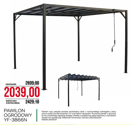 Pawilon ogrodowy YF-3866N promocja w Abra Meble