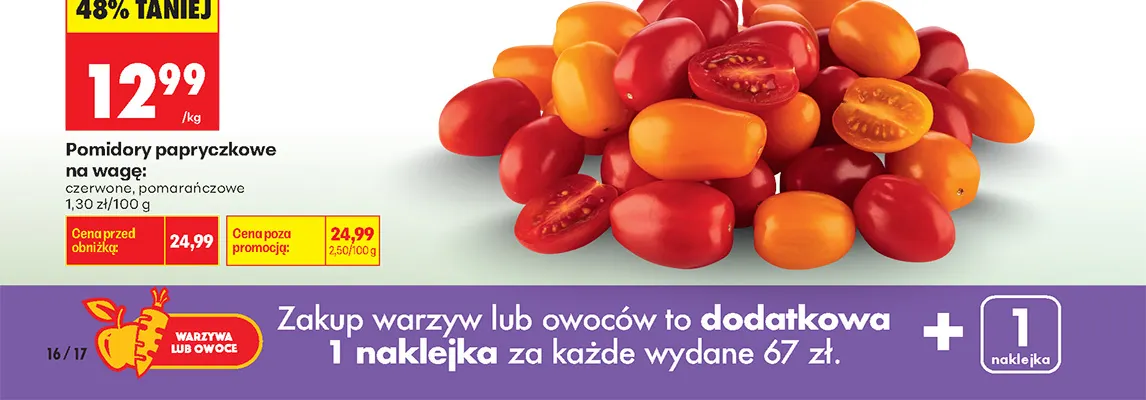 Pomidory papryczkowe czerwone promocja w Biedronka