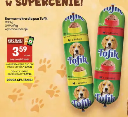 Karma mokra dla psa Tofik promocja w Delikatesy Centrum