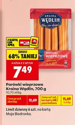Parówki wieprzowe Kraina Wędlin promocja w Biedronka