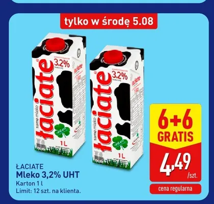 Mleko 3,2% UHT Łaciate promocja w Aldi